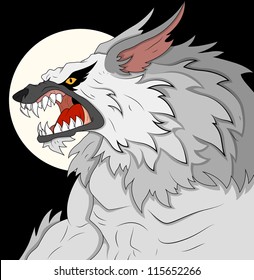 Classic Werewolf Vector Illustration with Moon