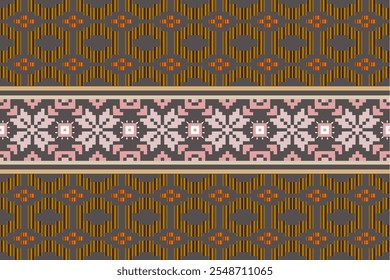 Classic western embroidery pattern, geometric shapes, seamless, damask flowers, brown background, vector illustration.