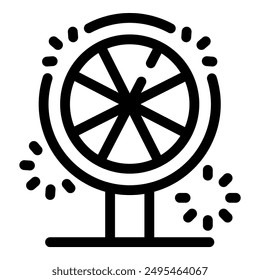 Classic wheel of fortune is spinning, surrounded by sparks, creating an exciting atmosphere of anticipation