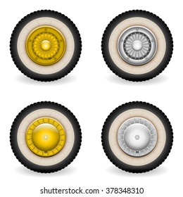 Classic wheels vector. 2 models, 2 colors. ISolated on white. All elements sorted and grouped in layers