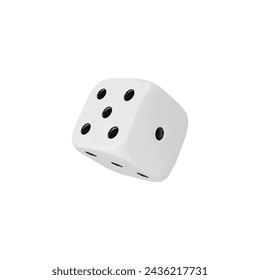Classic white 3D dice with black dots representing numbers. Simple vector illustration for games, probability, and chance concepts.