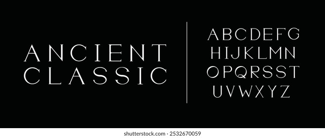 Classic white alphabet. Hand crafted serif font. Romanic typeface. Business presentable look. Business card alphabet.