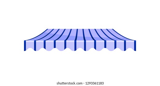 Classic white and blue striped canopy awning, design element for cafe, shop, restaurant vector Illustration