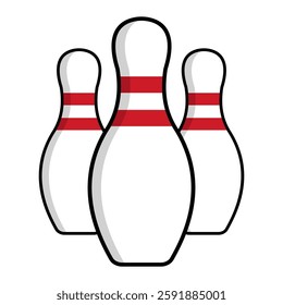 Classic White Bowling Pins, Sporty Red Stripes in Bold Outline