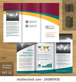 Classic white brochure template design with color waves. Cover layout