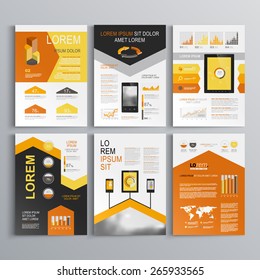 Classic white brochure template design with black and orange arrows. Cover layout and infographics