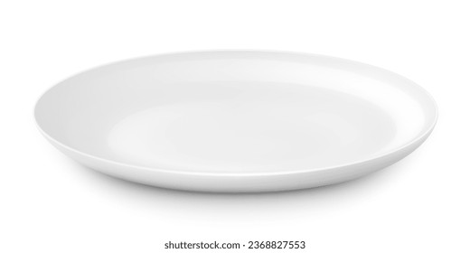 Classic white ceramic or glass plate is deep, isolated on a white background. Side view. White kitchen utensils for eating, Illustration for your projects. Realistic 3D vector illustration