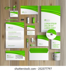 Classic white corporate identity template design with green wave. Business stationery