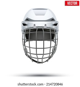Classic white Goalkeeper Hockey Helmet. Sports Vector illustration isolated on white background.