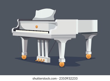 Classic white grand piano with open lid. Musical instrument. Vector illustration for design. Cartoon style. Flat style.