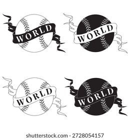 Beisebol clássico de couro branco com costura vermelha envolta em fita decorativa. Conceito ideal para troféus, prêmios esportivos, logotipos de ligas juvenis e celebrações de vitória