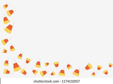 Classic white, orange and yellow candy corn sweets for Halloween with cop space. Paper cut effect. Vector Illustration.