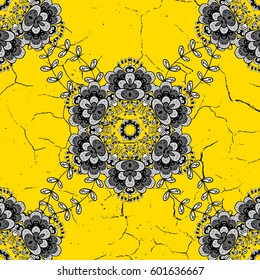 Classic white pattern. Vector traditional orient ornament. White pattern on yellow background with white elements.