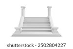 Classic White Stairs with Columns. Realistic antique ionic column marble arch with staircase Vector illustration