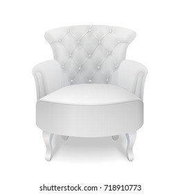 classic white studded wing-back vintage armchair isolated on white background. 3d realistic vector illustration