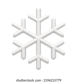 Classic white tenderness ornamental snowflake glossy decorative design 3d realistic vector illustration. Cute Christmas winter holiday symbol interior decor isolated on white. Traditional Xmas sign