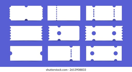 Classic white ticket template set. Empty copper coupon blank. Vector illustration collection