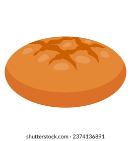 Classic whole wheat bread illustration in flat cartoon style, isolated on white background. Bakery menu