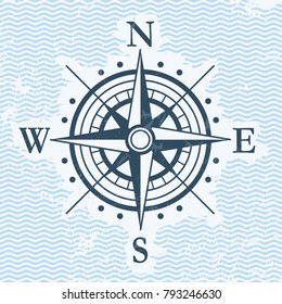 Classic wind rose flat vector symbol exploration design old sign. Nautical compass - element for marine theme, heraldry and cartography. 