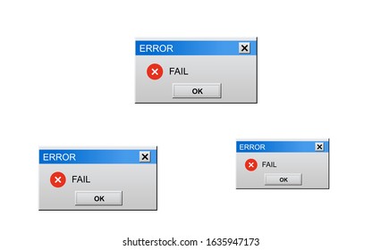 Classic window alert dialog box of system error on white