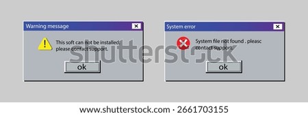 Classic window alert dialog box of system error. Warning Pop-up Window. Classic system error warning dialog. Critical error. 