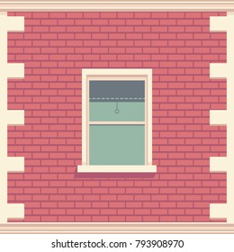 Classic window in brick wall. Architectural element of the building facade. Vector detailed illustration.
