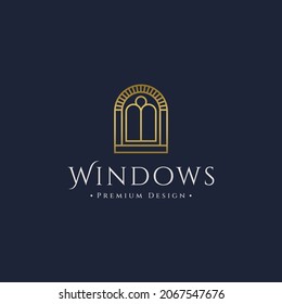 logotipo de arte clásico de la línea de ventanas. ventana antigua con color de oro gradiente para el diseño de la ilustración vectorial del logotipo del negocio inmobiliario