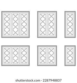 Classic windows set graphic black white isolated sketch illustration vector