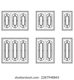 Ventana clásica conjunto gráfico blanco negro gráfico gráfico gráfico de dibujo aislado vector