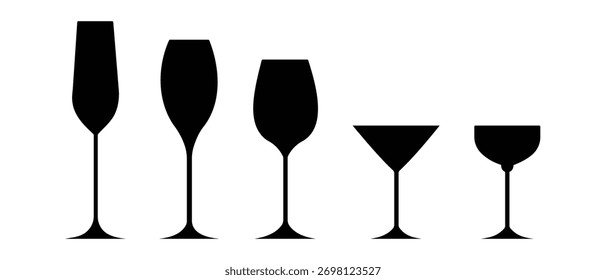 Vetor clássico ícone de vidro de vinho. Copo de champanhe vetor. Ícone de glifo Beber e Vidro de Vinho. Wineglass, símbolo, logotipo. Ilustração vetorial.