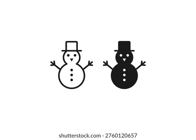 Classic winter holiday icon with a top hat, coal buttons, and stick arms
