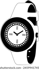 Classic woman wrist watch Black and White icon silhouette vector illustration. icon, vector, logo.