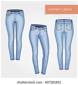 classic women jeans light blue vector no texture back front