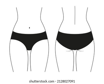 Classic women's briefs. Front view and back view. Vector illustration isolated on white background