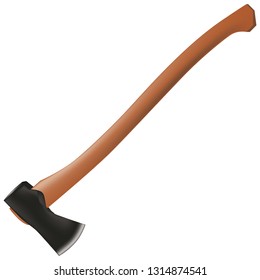 Classic woodcutter ax on a long wooden handle