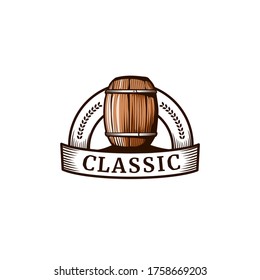 Classic Wooden barrel illustration for tshirt or Bar Logo