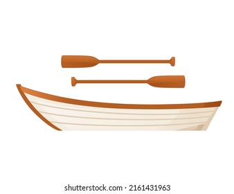 Classic wooden boat with paddle vector illustration on white background