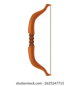 Classic wooden bow with a string, standing upright against a white background, ready for hunting or archery