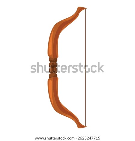 Classic wooden bow with a string, standing upright against a white background, ready for hunting or archery