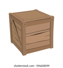 Classic  wooden box with the lid closed, for storage and industrial purposes, vector illustration, Isolated on white background.