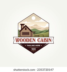 classic wooden cabin badge logo template vector illustration design. simple modern outdoor adventurers, log home, campsite emblem logo concept