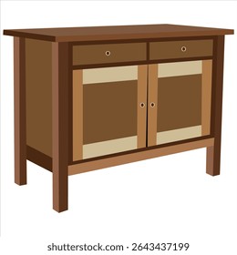 Gabinete de madeira clássico com gavetas e portas duplas - Vintage armazenamento lateral para cozinha, sala de estar, ou escritório interior design

