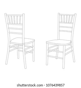 Classic wooden chair set, Chiavari or Tiffany design. Ounline black and white vector illustration isolated on white background