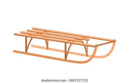 Classic wooden children's sled made of slats with runners. Cute vector illustration on white isolated background in cartoon style.