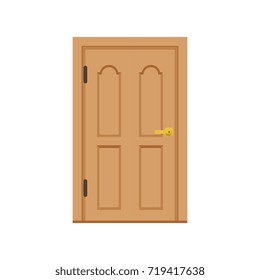 Classic wooden entrance door, closed elegant door vector illustration