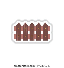 Classic Wooden Fence Icon Vector in paper sticker style