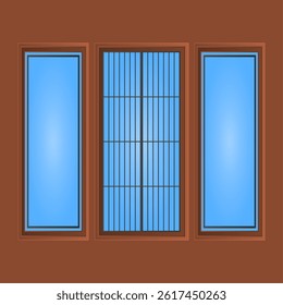 Classic Wooden Frame Window Vector. Wooden Window Element on White Background. Simple Window Icon.
