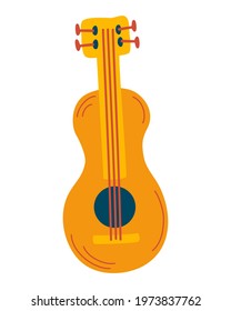 Classic wooden guitar. Stringed musical instruments. Rock or jazz equipment. A great item for a music festival. Vector cartoon illustration.