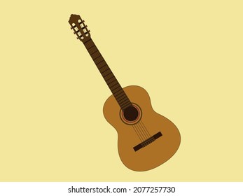 Classic wooden guitar vector illustration with solid color background EDITABLE