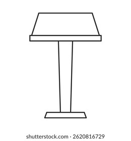 Classic wooden lectern, podium or rostrum icon from behind for public speaking in outline vector